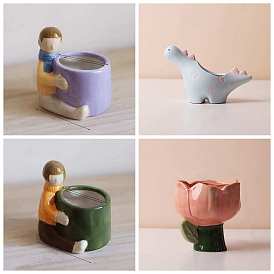 Handmade Porcelain Flower Pots, Cactus Succulent Planters, Tiny Flower Plant Containers, Flower/Dinosaur/Boy/Girl