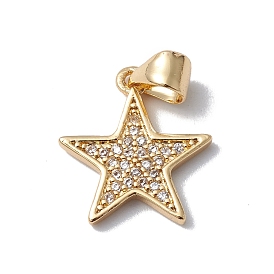 Rack Plating Brass Micro Pave Clear Cubic Zirconia Charms, Lead Free & Cadmium Free, Long-Lasting Plated, Star Charm