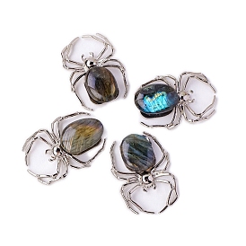 Natural Labradorite Alloy Spider Ornament, for Home Office Desktop Decoration