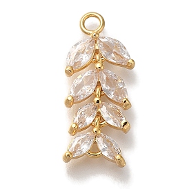 Brass Micro Pave Cubic Zirconia Pendants, Leaf