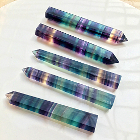 Natural Colorful Fluorite Pointed Prism Bar Home Display Decoration, Healing Stone Wands, for Reiki Chakra Meditation Therapy Decos, Faceted Bullet