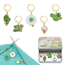 5 шт 5 стили фарфоровый кулон запирающиеся маркеры стежков, с 304 серьгами из нержавеющей стали, разнообразные, золотые