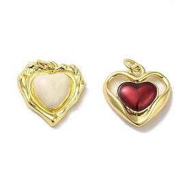 Rack Plating Brass Enamel Pendants, with Jump Ring, Long-Lasting Plated, Lead Free & Cadmium Free, Real 18K Gold Plated, Heart Charm