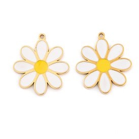 Ion Plating(IP) 304 Stainless Steel Pendants, with Enamel, Real 18K Gold Plated, Flower Charm