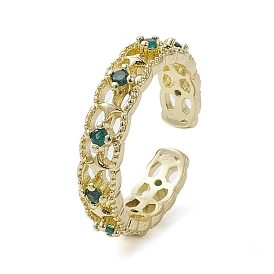 Rack Plating Brass Micro Pave Cubic Zirconia Open Cuff Rings, Hollow Star