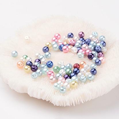 Brins de perles rondes en verre teinté écologique, Grade a, cordon en coton fileté