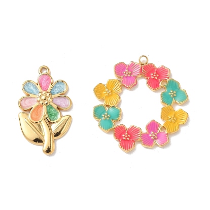 304 нержавеющей стальной эмали подвески, ионное покрытие (ip), цветочный шарм, реальный 18 k позолоченный