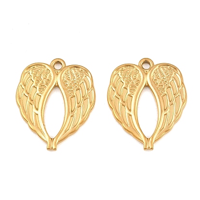 304 Stainless Steel Pendants, Wing Charms, Ion Plating(IP)