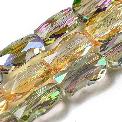 Прозрачные стеклянные бусины гальваническим пряди, с половиным покрытием цвета радуги, граненые, рыба