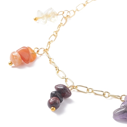 Synthetic & Natural Mixed Gemstone Chips Pendant Necklace, 7 Chakra Necklace with Brass Chain for Women, Golden