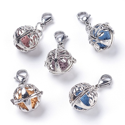 Латунные подвески с ажурной резьбой, с крашеными бусинами из вулканического камня, латунные переходные кольца и застежки из лобстера из нержавеющей стали 304