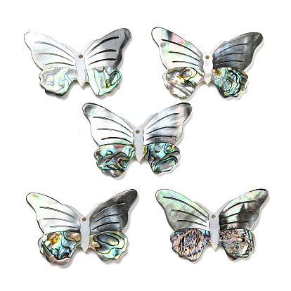 Natural Freshwater Shell & Black Lip Shell & Paua Shell & Natural White Shell Pendants, Butterfly Charms