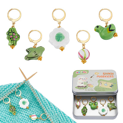 5 шт 5 стили фарфоровый кулон запирающиеся маркеры стежков, с 304 серьгами из нержавеющей стали, разнообразные, золотые