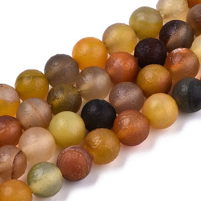 Natural Agate Beads Strands, Frosted, Dyed, Round