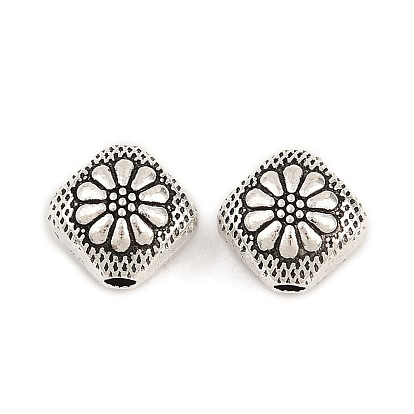 Сплавочные овальные бусины тибетского стиля , ромб с цветком, без свинца и без кадмия