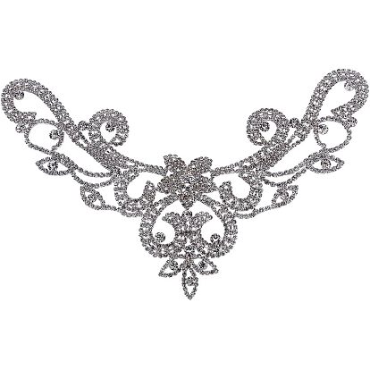 Hotfix Rhinestone, Brass on Patches, for Wedding Theme Dress Shoes Garment Decoration, Flower