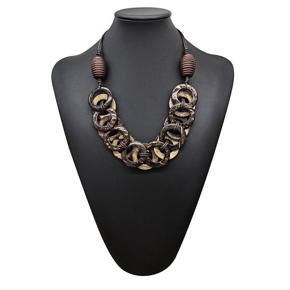 Кокосовые кольца и деревянные ожерелья-нагрудники для женщин, с эластичным вощеным шнуром