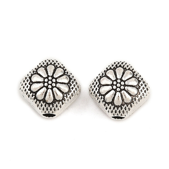 Сплавочные овальные бусины тибетского стиля , ромб с цветком, без свинца и без кадмия