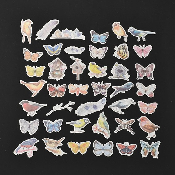 40 набор бумажных клейких наклеек, птица, бабочка, перо и ветка, для поделки записки
