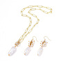 Paperclip Chains Necklace & Dangle Earring Jewelry Sets, with Keshi Pearl, Copper Wire, 304 Stainless Steel Toggle Clasps and Brass Earring Hooks