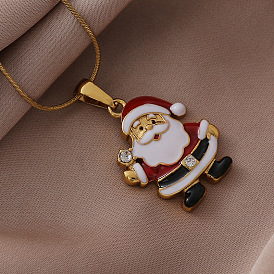 304 эмалированные красные рождественские подвески в виде Санта-Клауса из нержавеющей стали