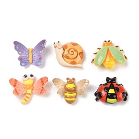 Insect Theme Opaque Resin Decoden Cabochons, Butterfly/Snail/Ladybug/Bees/Dragonfly/Beetle