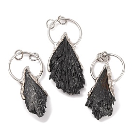 Natural Black Tourmaline Big Pendants, Wing Charms with Brass Rings