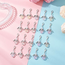 Colgante de corazón de ángel, de acrílico transparente y plástico ABS, con perla de imitación y cierre de mosquetón de aleación de zinc.