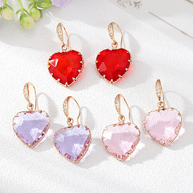 Fashionable Heart-shaped Crystal Earrings with Micro-inlaid Zirconia, Versatile Ear Jewelry