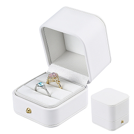 1Pc Imitation Leather Couple Ring Packing Boxes, Square