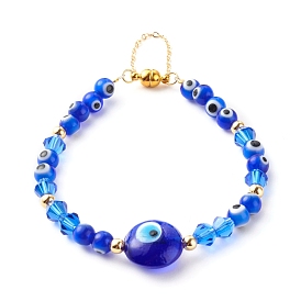 Handmade Lampwork Evil Eye Beaded Bracelets, with Faceted Glass Beads and Brass Magnetic Clasp