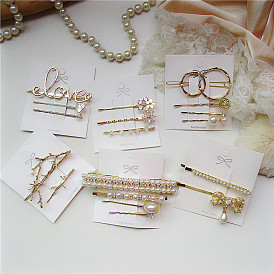 Metal Alloy Pearl Hairpin Set with Geometric Design - Elegant and Stylish