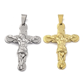 PVD Vacuum Plating 304 Stainless Steel Pendants, Cross with Jesus Charm, Religion