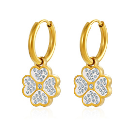 Стильные серьги-кольца из нержавеющей стали в форме клевера