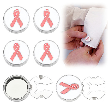 3 пары запонок из сплава, плоский круг с рисунком осведомительной ленты, платина