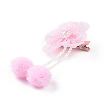 Flower Cloth Metallic Alligator Hair Clips, with Acrylic Beads, Flower, Children's Day Jewelry