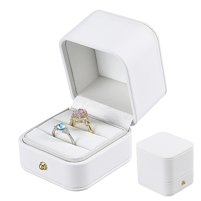 1Pc Imitation Leather Couple Ring Packing Boxes, Square