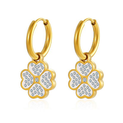 Стильные серьги-кольца из нержавеющей стали в форме клевера