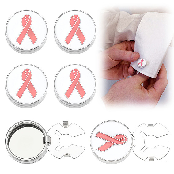 3 пары запонок из сплава, плоский круг с рисунком осведомительной ленты, платина