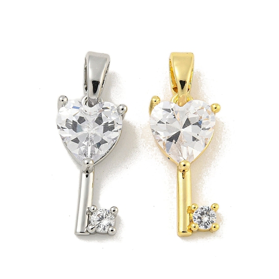 Латунные микропаве прозрачные подвески с фианитом, без кадмия, без никеля и без свинца, подвески в виде сердечных ключей