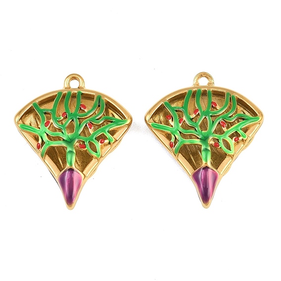 304 Stainless Steel Enamel Pendants, Fan Charms, Ion Plating(IP)