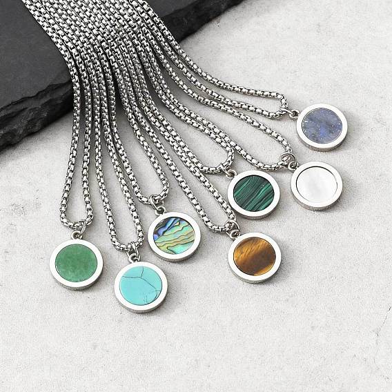 Colliers pendentifs en acier inoxydable avec pierres précieuses pour hommes, couleur inox