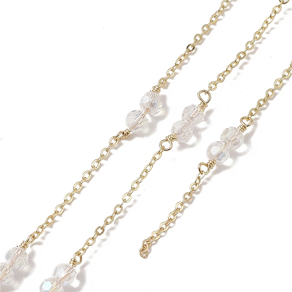 Стеллажное покрытие золотых латунных кабельных цепей, со стеклом круглый из бусин, несварные, с карточной бумагой