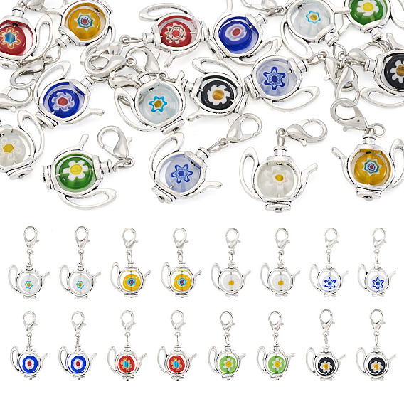 16 шт. 8 подвески ручной работы в стиле миллефиори из лэмпворка и сплавов, Сплав с застежками когтя омара