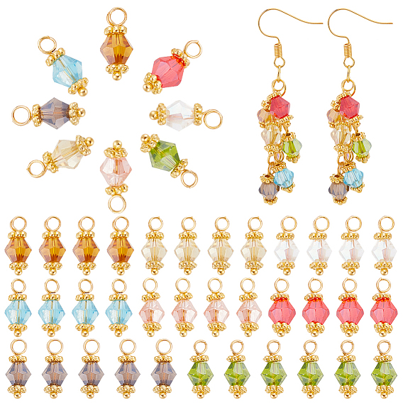 160шт 8 цвета подвески из гальванического стекла, двуконусные подвески с латунными петлями золотистого цвета