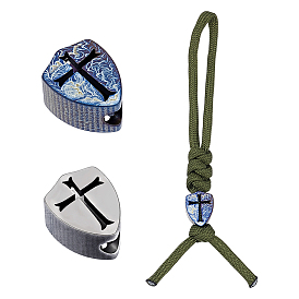 2Pcs 2 Colors Titanium Alloy Knife Beads for Lanyard Pendant, Large Hole Beads, Shield
