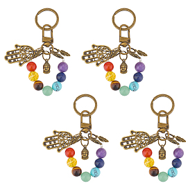 4шт. брелки из сплава, натуральных и синтетических смешанных камней, с железными кольцами и поворотными застежками из сплава