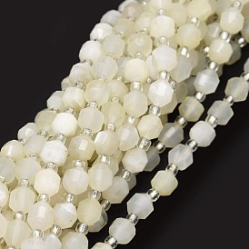 Brins de perles de pierre de lune blanche naturelle de grade A, avec des perles de rocaille, facette, Toupie, perles de prisme à double pointe