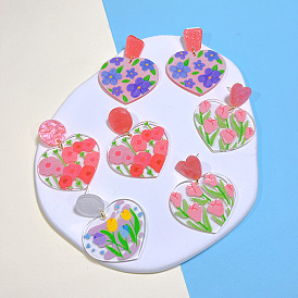  Earrings Transparent Acrylic Studs Flower Floral Heart Shape Earrings for Women