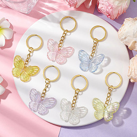 Acrylic Keychain, with Iron Rings, Transparent Butterfly Charms, Mixed Color